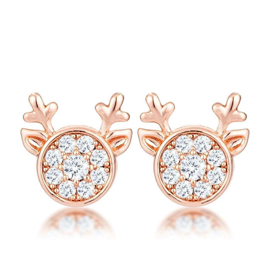 18k Rose Gold Plated Clear CZ Reindeer Earrings - JGI - Flyclothing LLC