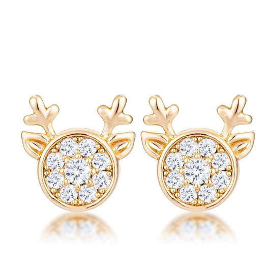 Gold Plated Clear CZ Reindeer Earrings - JGI - Flyclothing LLC
