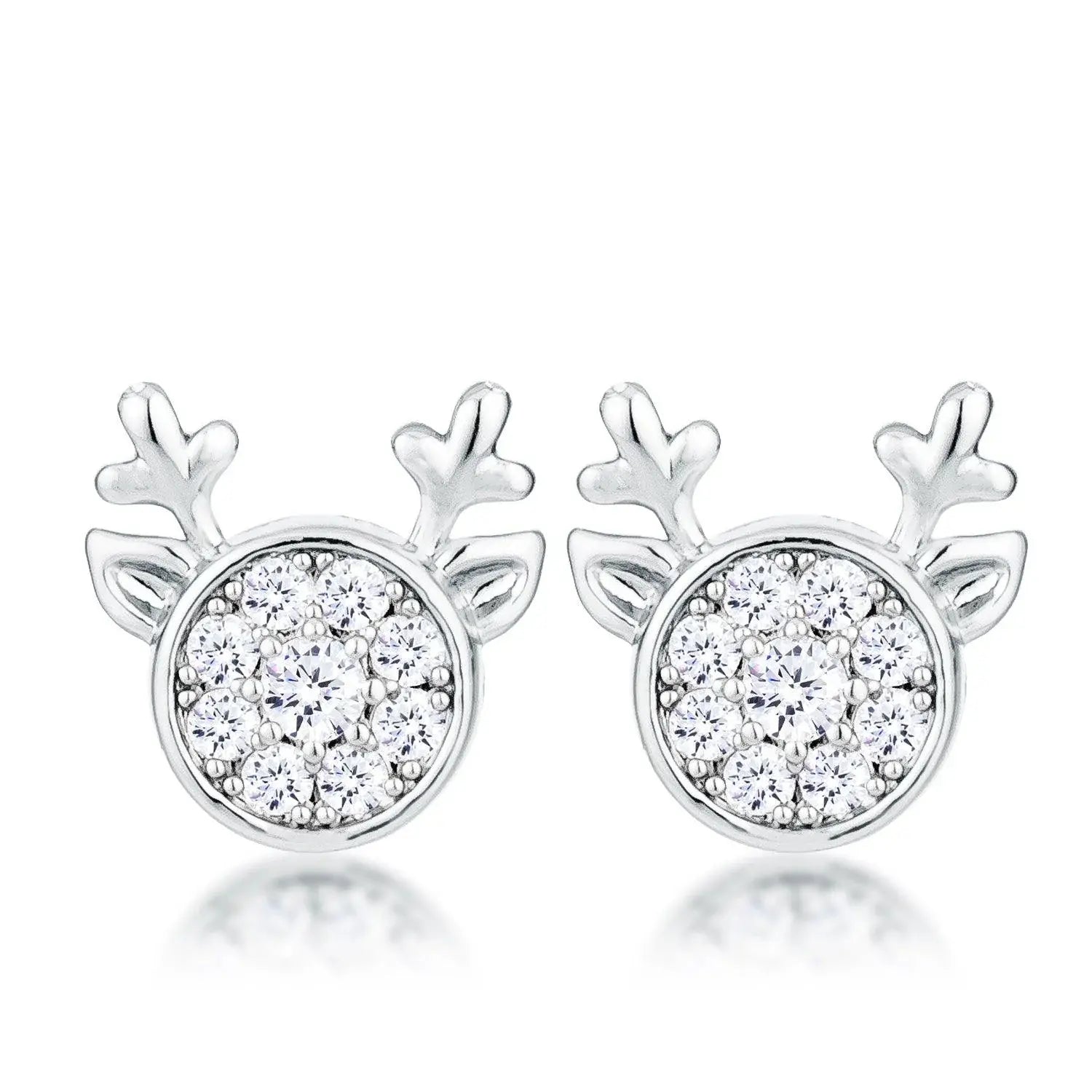 Rhodium Plated Clear CZ Reindeer Earrings - JGI - Flyclothing LLC