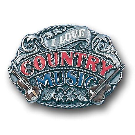 I Love Country Music Enameled Belt Buckle - Siskiyou Buckle
