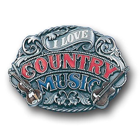 I Love Country Music Enameled Belt Buckle - Flyclothing LLC