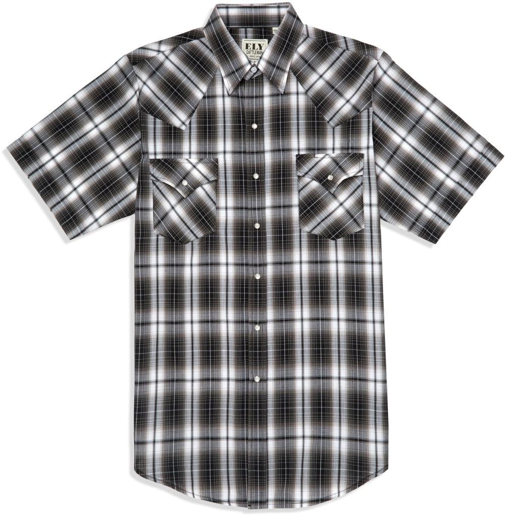 Ely Cattleman Black Plaid Short Sleeve Western Shirt - Flyclothing LLC