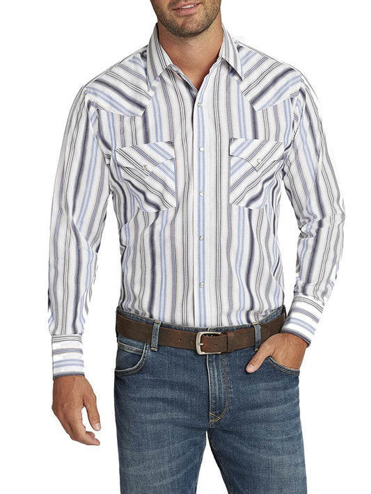 Ely Cattleman White Stripe Long Sleeve Western Shirt - Flyclothing LLC