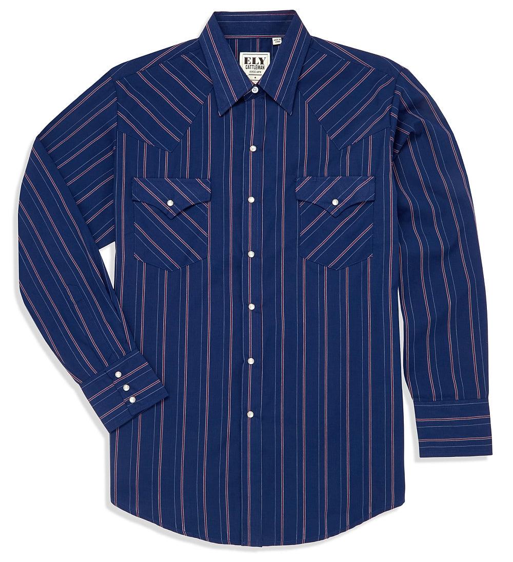 Ely Cattleman Navy Stripe Long Sleeve Western Shirt - Flyclothing LLC