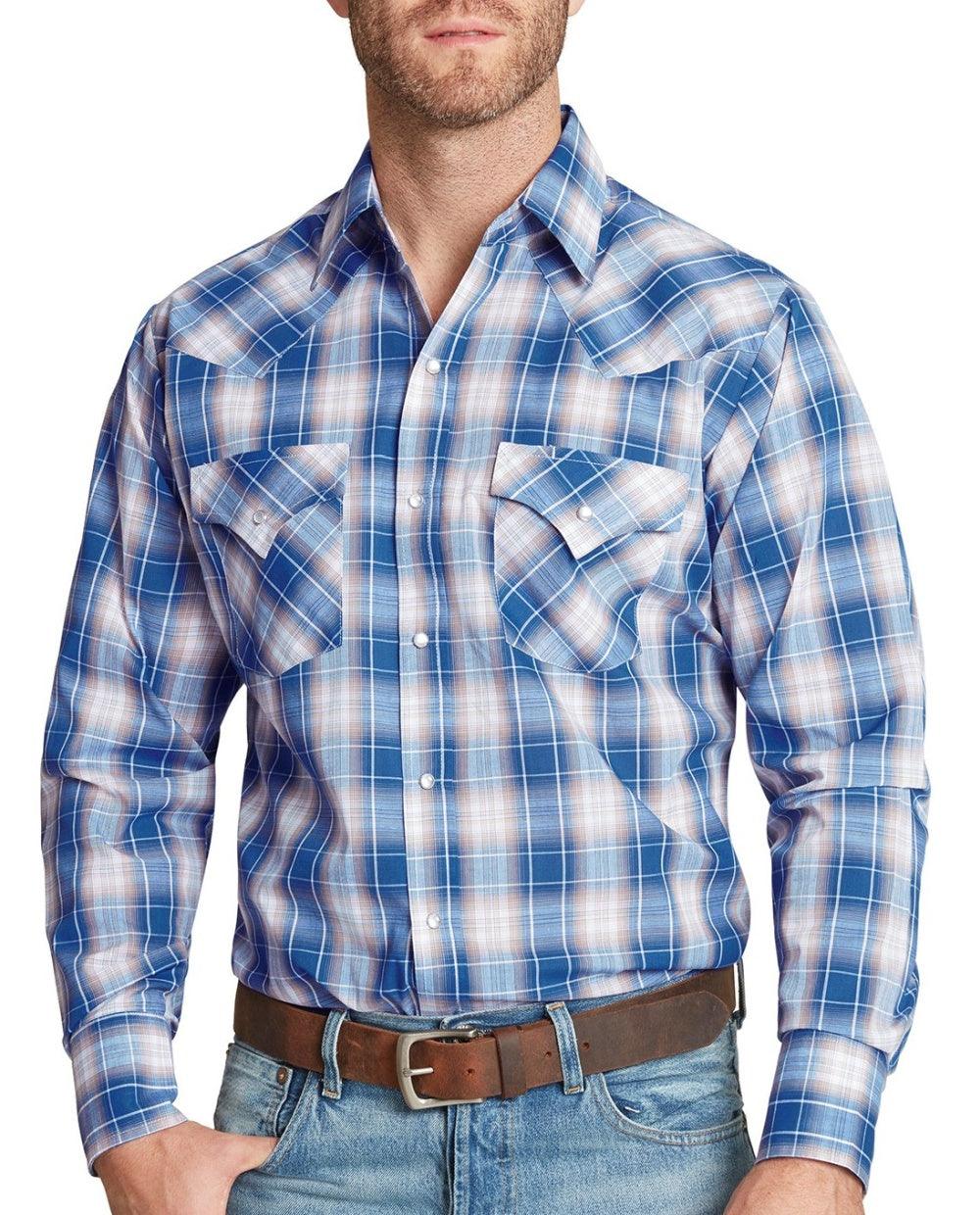 Ely Cattleman Blue Plaid Long Sleeve Western Shirt - Flyclothing LLC