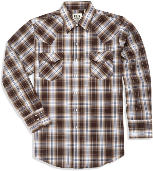 Ely Cattleman Brown Plaid Long Sleeve Western Shirt - Flyclothing LLC