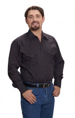 Ely Cattleman Mens L/S Black Solid Snap Shirt - Flyclothing LLC