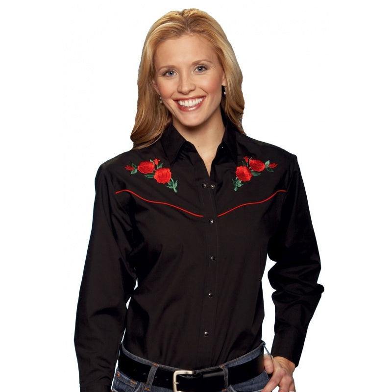 Ely Country Charmers Ladies Black W/ Red Rose Embroidery - Ely Country Charmers