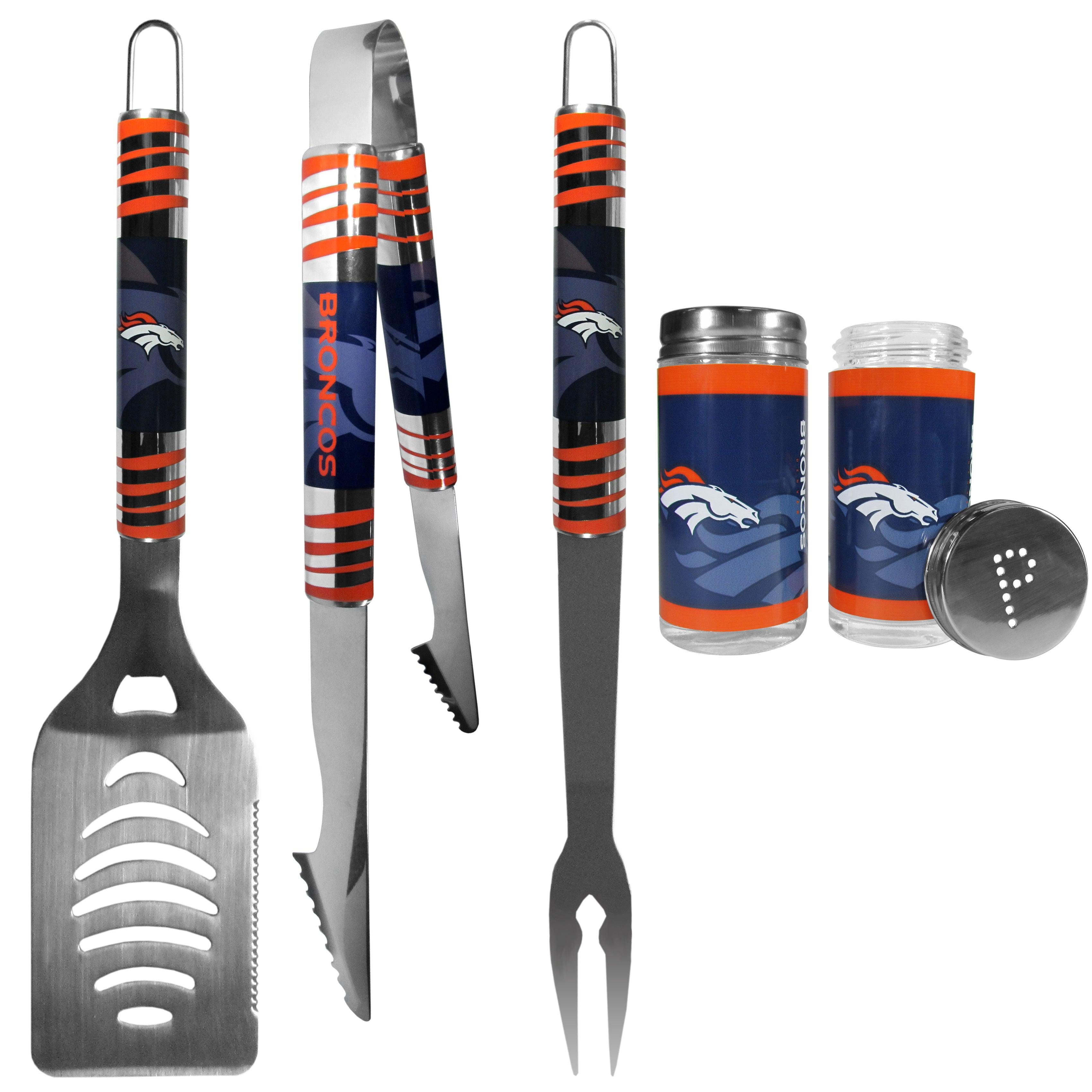 Denver Broncos 3 pc Tailgater BBQ Set and Salt and Pepper Shaker Set - Flyclothing LLC