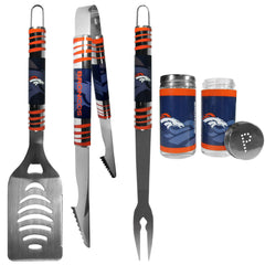 Denver Broncos 3 pc Tailgater BBQ Set and Salt and Pepper Shaker Set - Flyclothing LLC