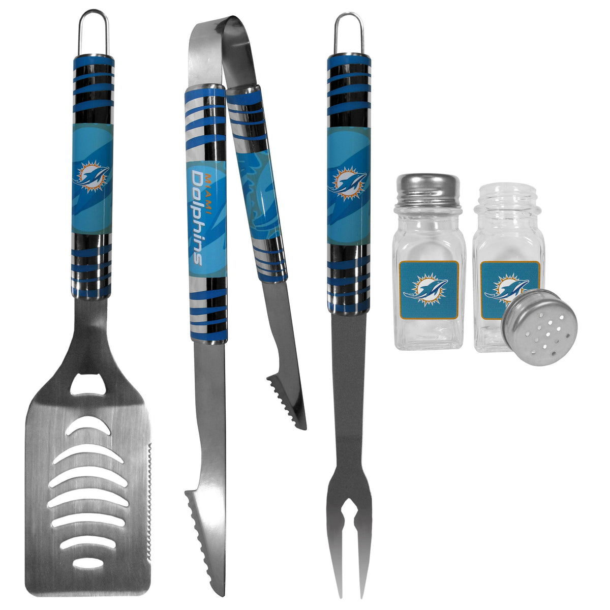 Miami Dolphins 3 pc Tailgater BBQ Set and Salt and Pepper Shakers - Flyclothing LLC