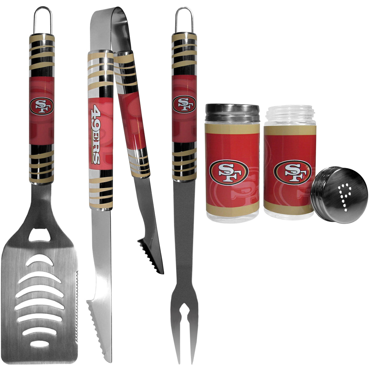 San Francisco 49ers 3 pc Tailgater BBQ Set and Salt and Pepper Shaker Set - Flyclothing LLC