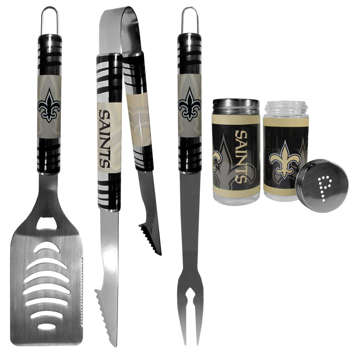 New Orleans Saints 3 pc Tailgater BBQ Set and Salt and Pepper Shaker Set - Flyclothing LLC