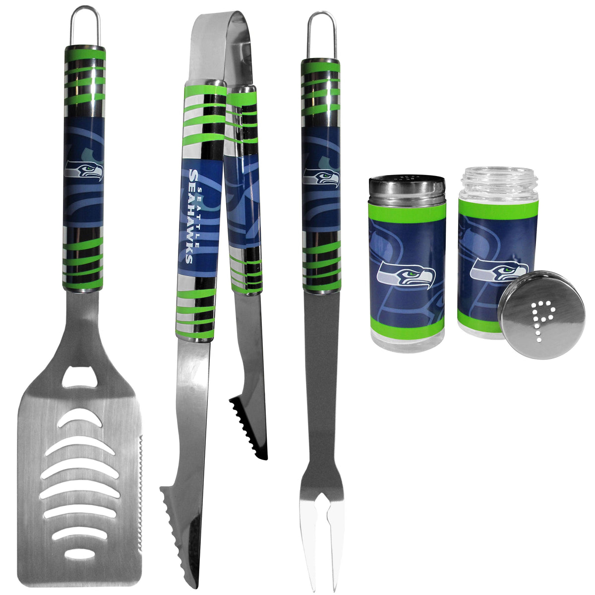 Seattle Seahawks 3 pc Tailgater BBQ Set and Salt and Pepper Shaker Set - Flyclothing LLC