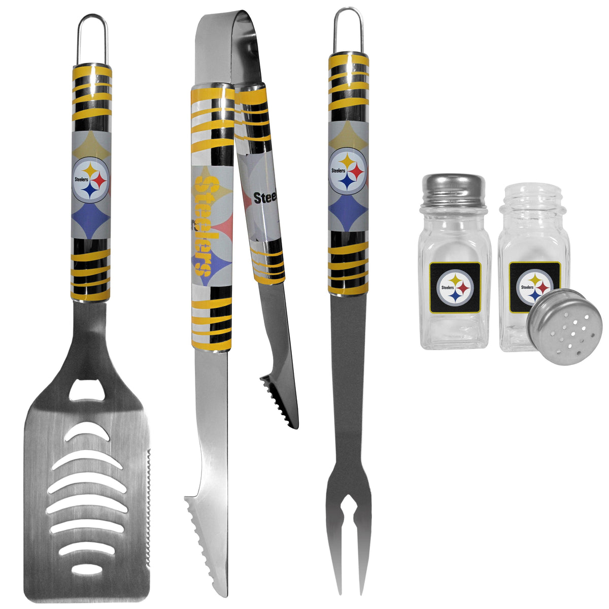 Pittsburgh Steelers 3 pc Tailgater BBQ Set and Salt and Pepper Shakers - Flyclothing LLC