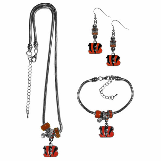 Cincinnati Bengals Euro Bead Jewelry 3 piece Set - Siskiyou Buckle - Flyclothing LLC