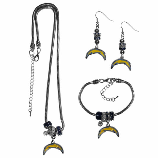 Los Angeles Chargers Euro Bead Jewelry 3 piece Set - Siskiyou Buckle - Flyclothing LLC