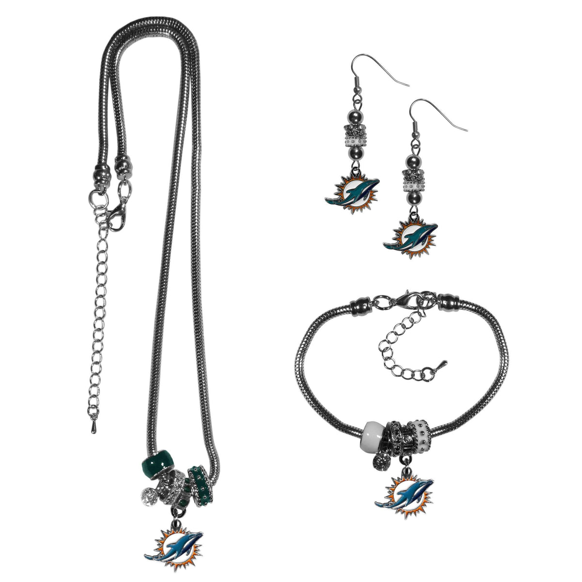 Miami Dolphins Euro Bead Jewelry 3 piece Set - Flyclothing LLC