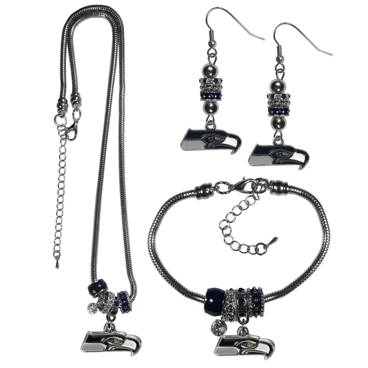 Seattle Seahawks Euro Bead Jewelry 3 piece Set - Siskiyou Buckle - Flyclothing LLC