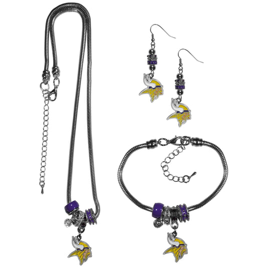 Minnesota Vikings Euro Bead Jewelry 3 piece Set - Flyclothing LLC
