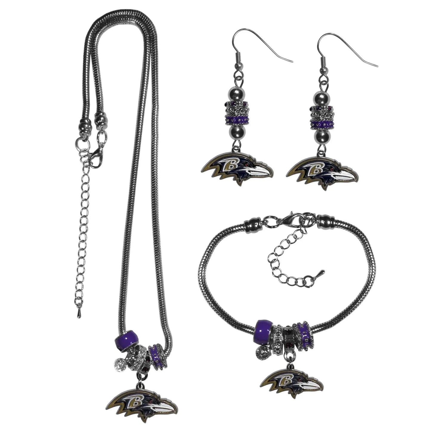 Baltimore Ravens Euro Bead Jewelry 3 piece Set - Siskiyou Buckle - Flyclothing LLC