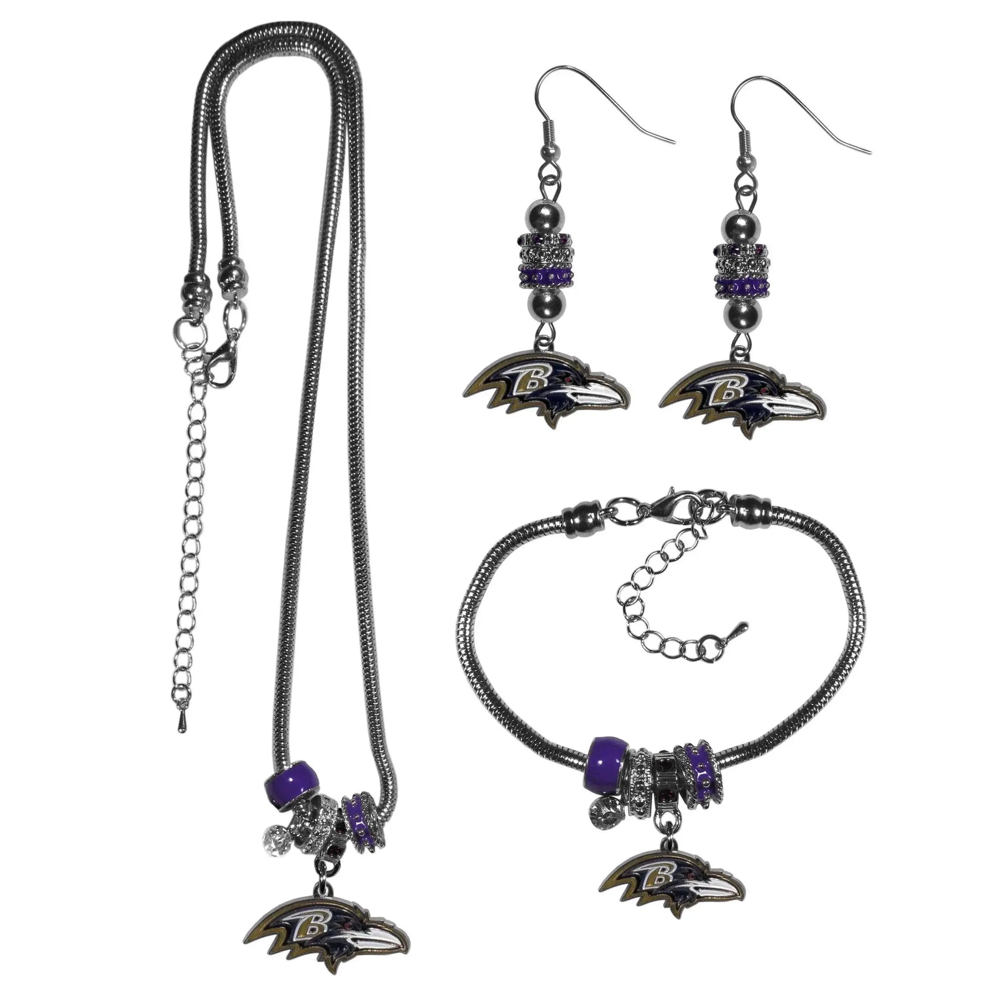 Baltimore Ravens Euro Bead Jewelry 3 piece Set - Siskiyou Buckle - Flyclothing LLC