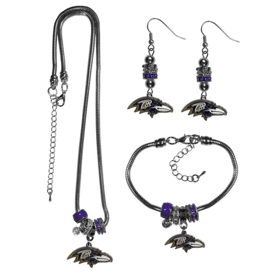 Baltimore Ravens Euro Bead Jewelry 3 piece Set - Flyclothing LLC