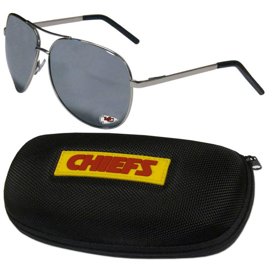 Kansas City Chiefs Aviator Sunglasses and Zippered Carrying Case - Flyclothing LLC