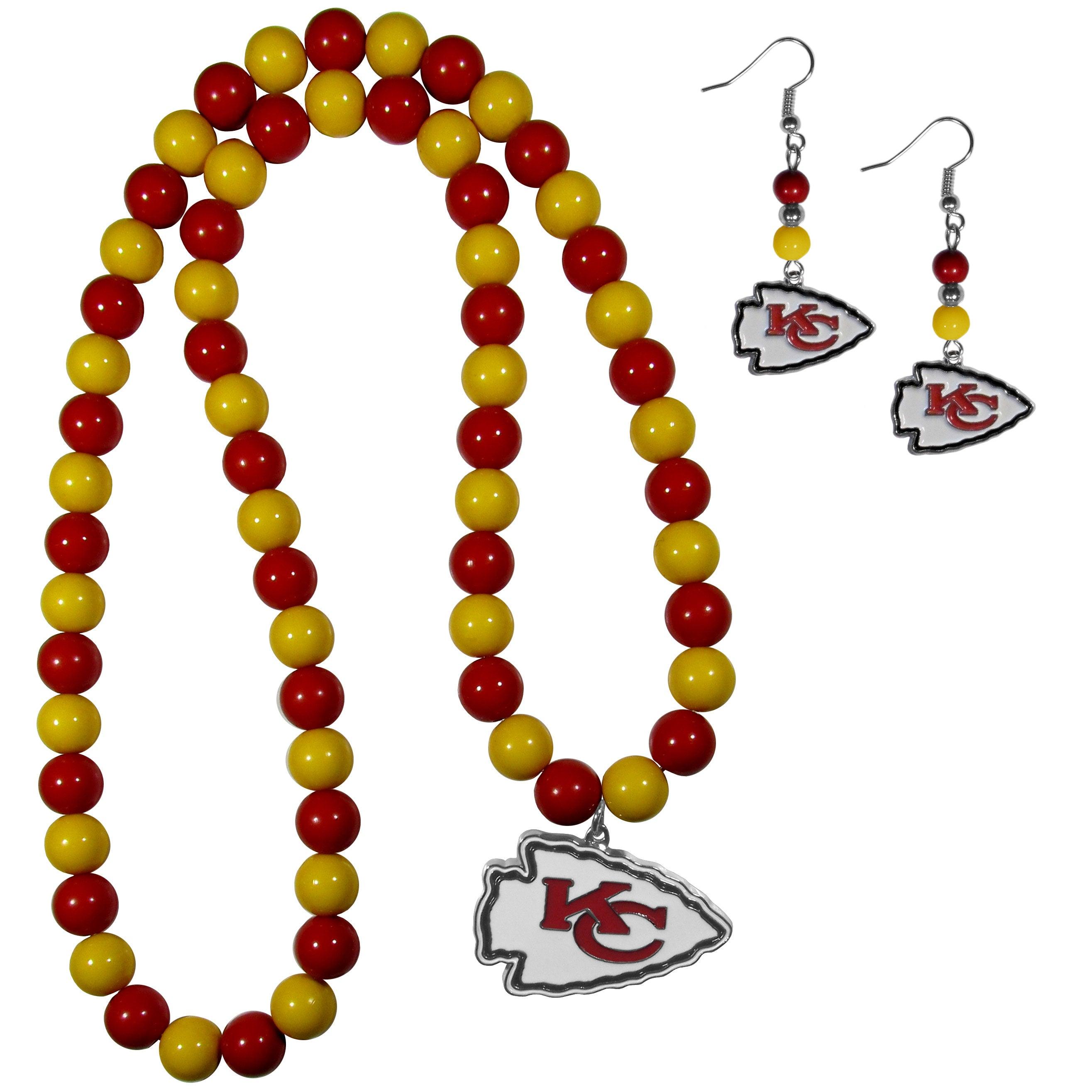 Kansas City Chiefs Fan Bead Earrings and Necklace Set - Flyclothing LLC