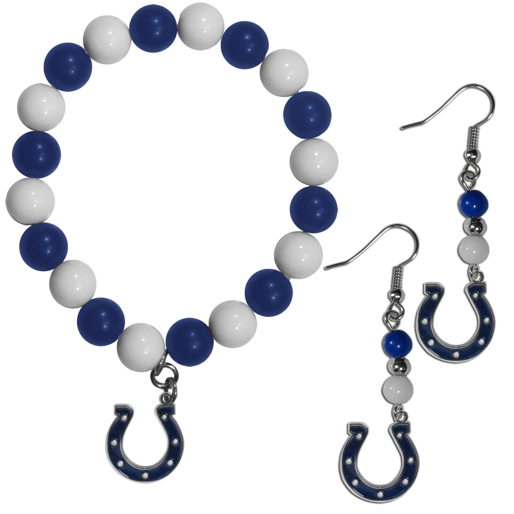 Indianapolis Colts Fan Bead Earrings and Bracelet Set - Flyclothing LLC