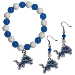 Detroit Lions Fan Bead Earrings and Bracelet Set - Flyclothing LLC