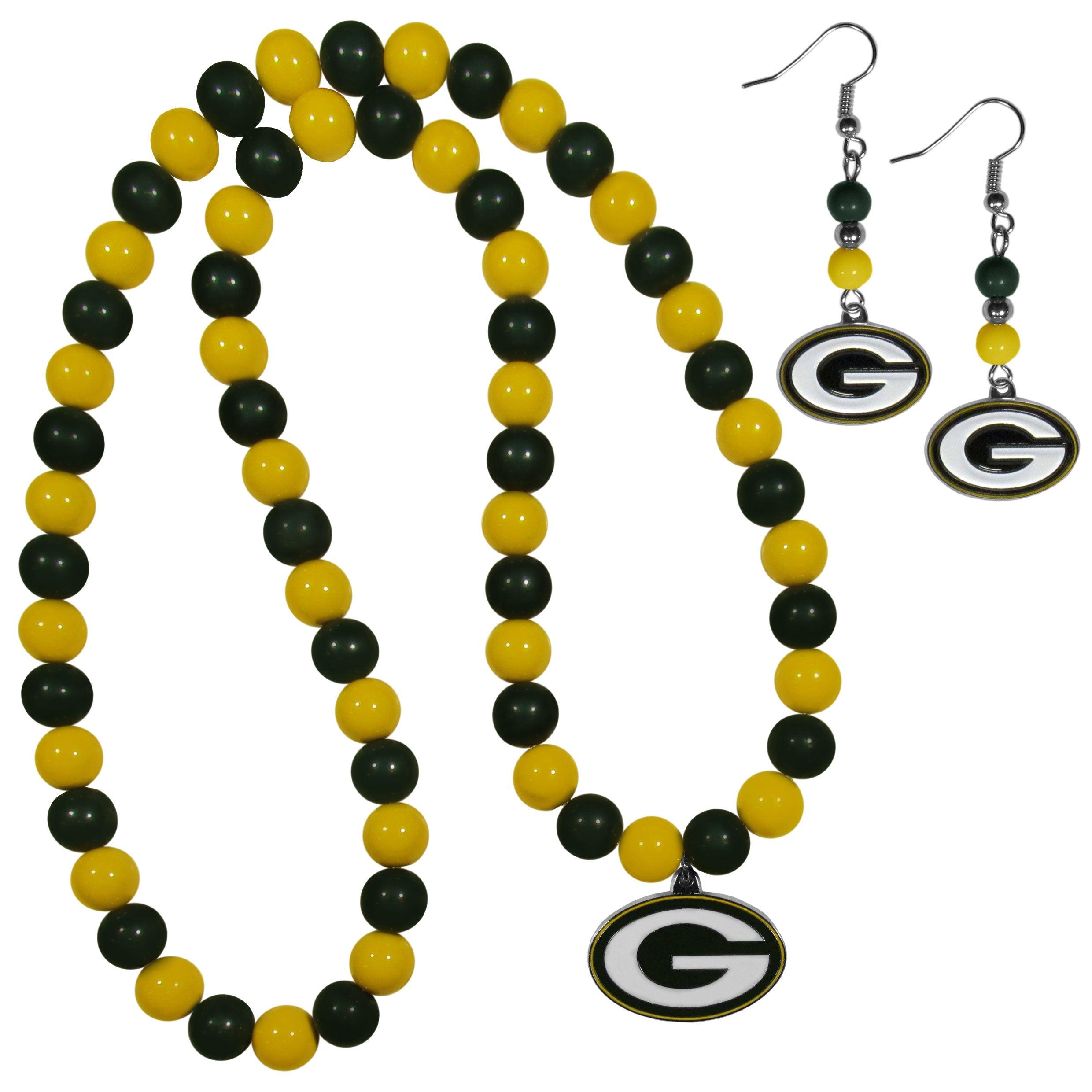 Green Bay Packers Fan Bead Earrings and Necklace Set - Flyclothing LLC