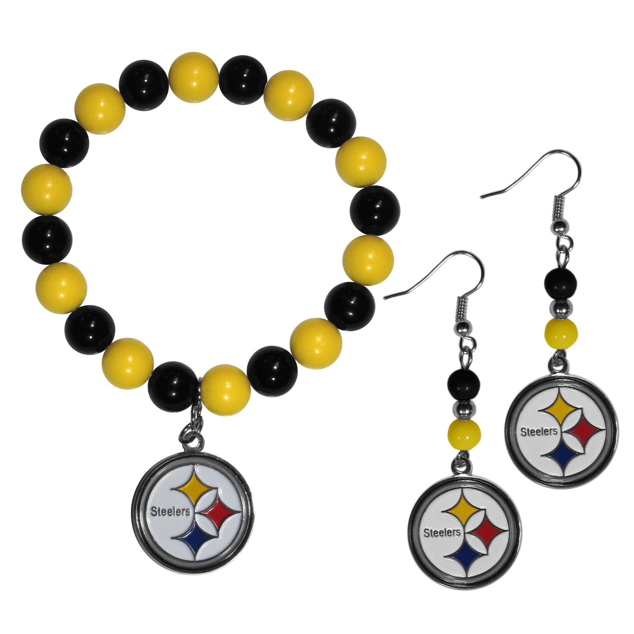 Pittsburgh Steelers Fan Bead Earrings and Bracelet Set - Flyclothing LLC