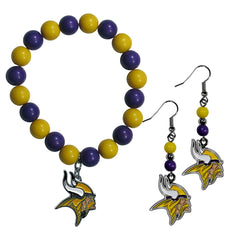 Minnesota Vikings Fan Bead Earrings and Bracelet Set - Flyclothing LLC