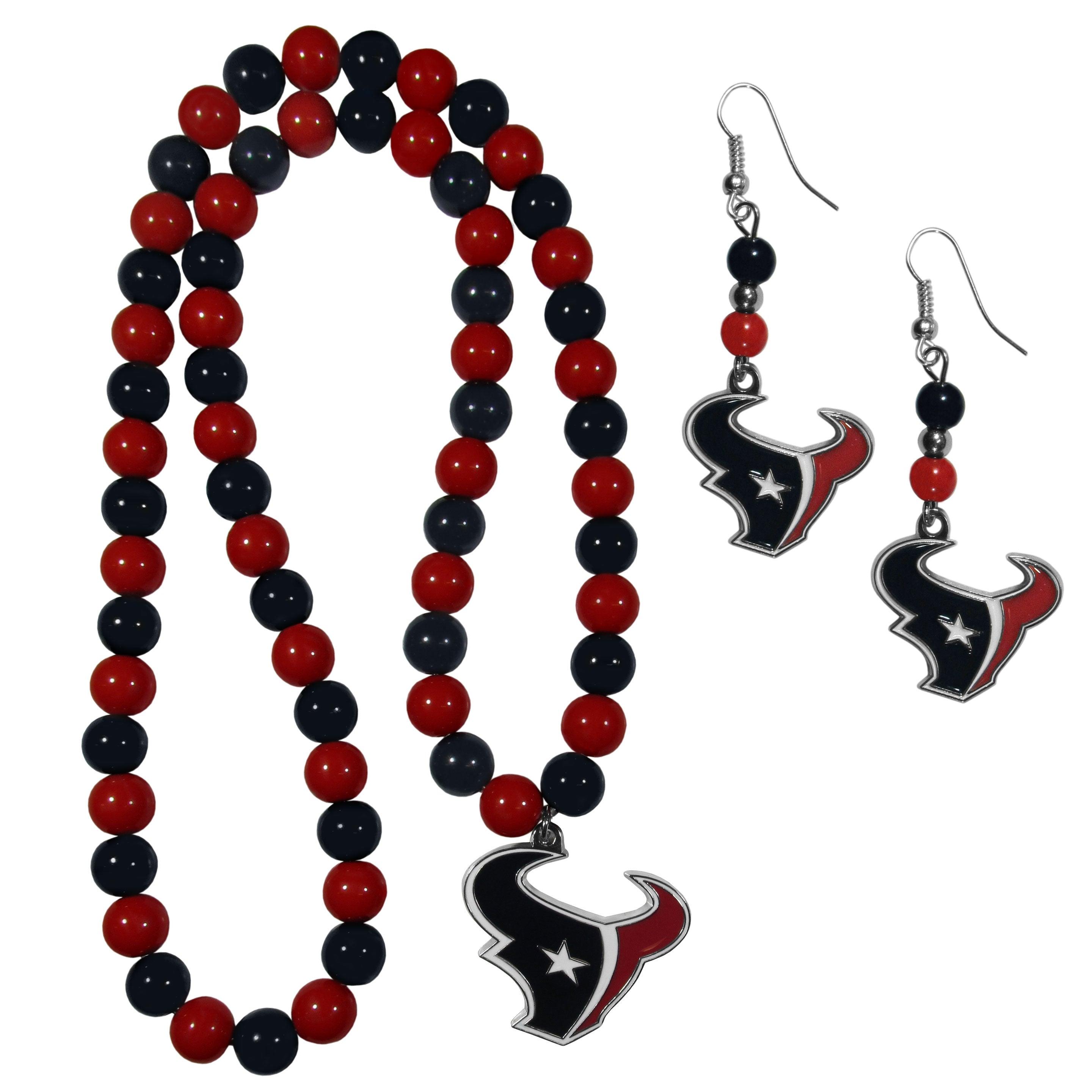 Houston Texans Fan Bead Earrings and Necklace Set - Flyclothing LLC