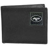 New York Jets Gridiron Leather Bi-fold Wallet Packaged in Gift Box - Siskiyou Buckle