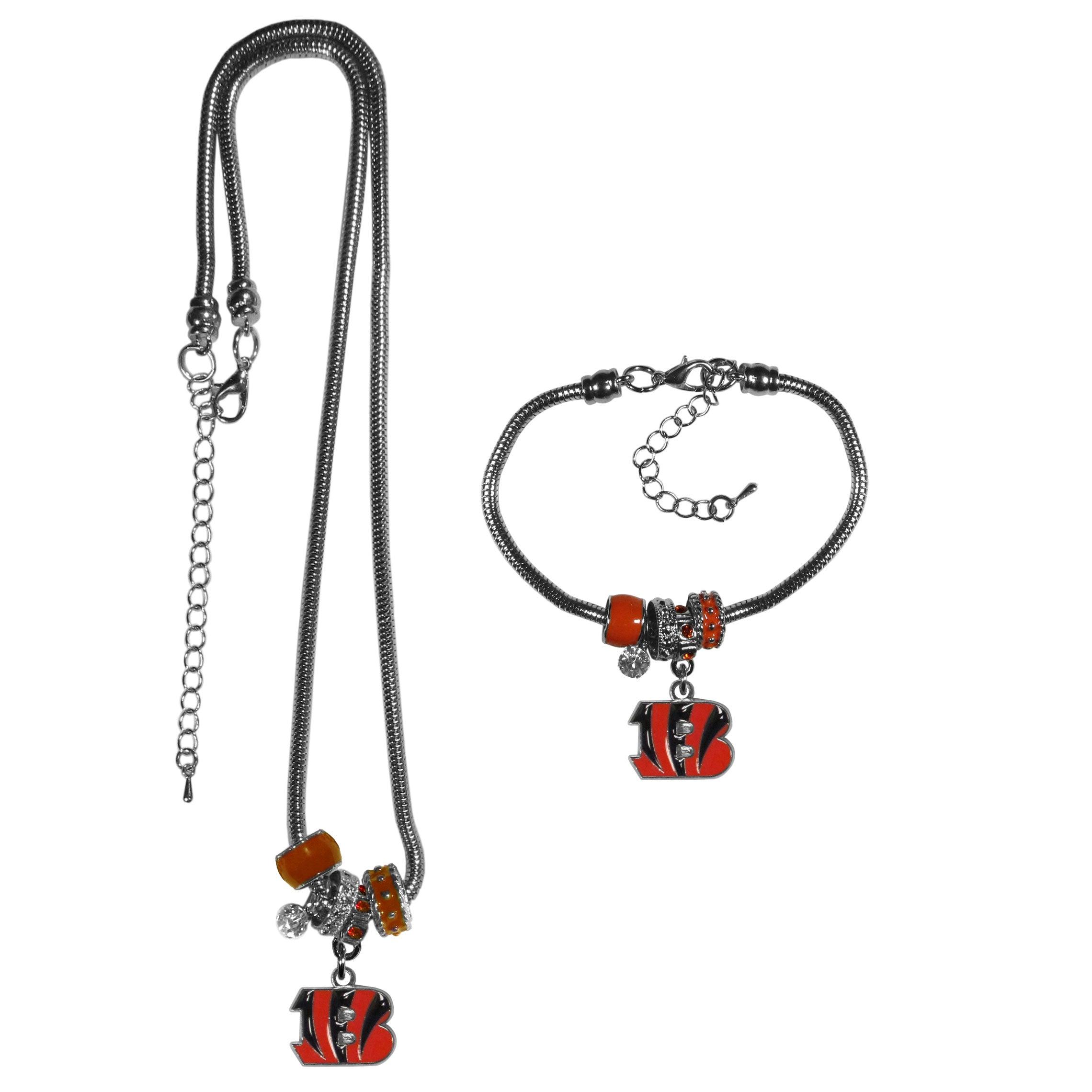 Cincinnati Bengals Euro Bead Necklace and Bracelet Set - Flyclothing LLC
