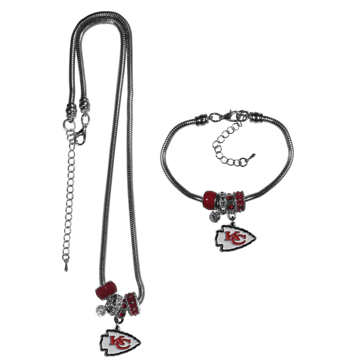 Kansas City Chiefs Euro Bead Necklace and Bracelet Set - Flyclothing LLC