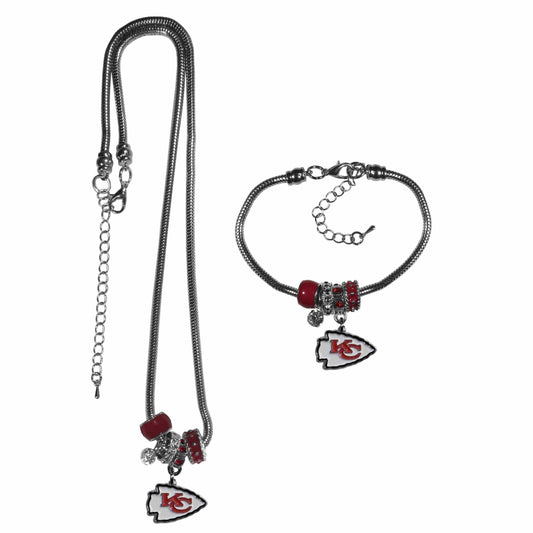 Kansas City Chiefs Euro Bead Necklace and Bracelet Set - Kansas City Chiefs - Flyclothing LLC