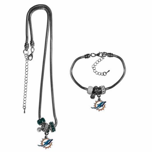 Miami Dolphins Euro Bead Necklace and Bracelet Set - Siskiyou Buckle - Flyclothing LLC