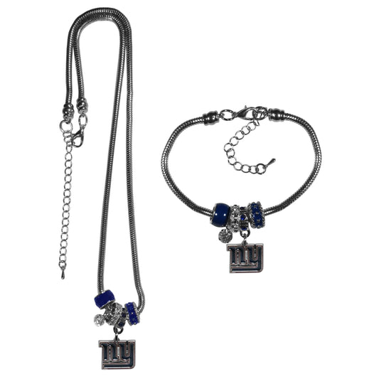New York Giants Euro Bead Necklace and Bracelet Set - Flyclothing LLC
