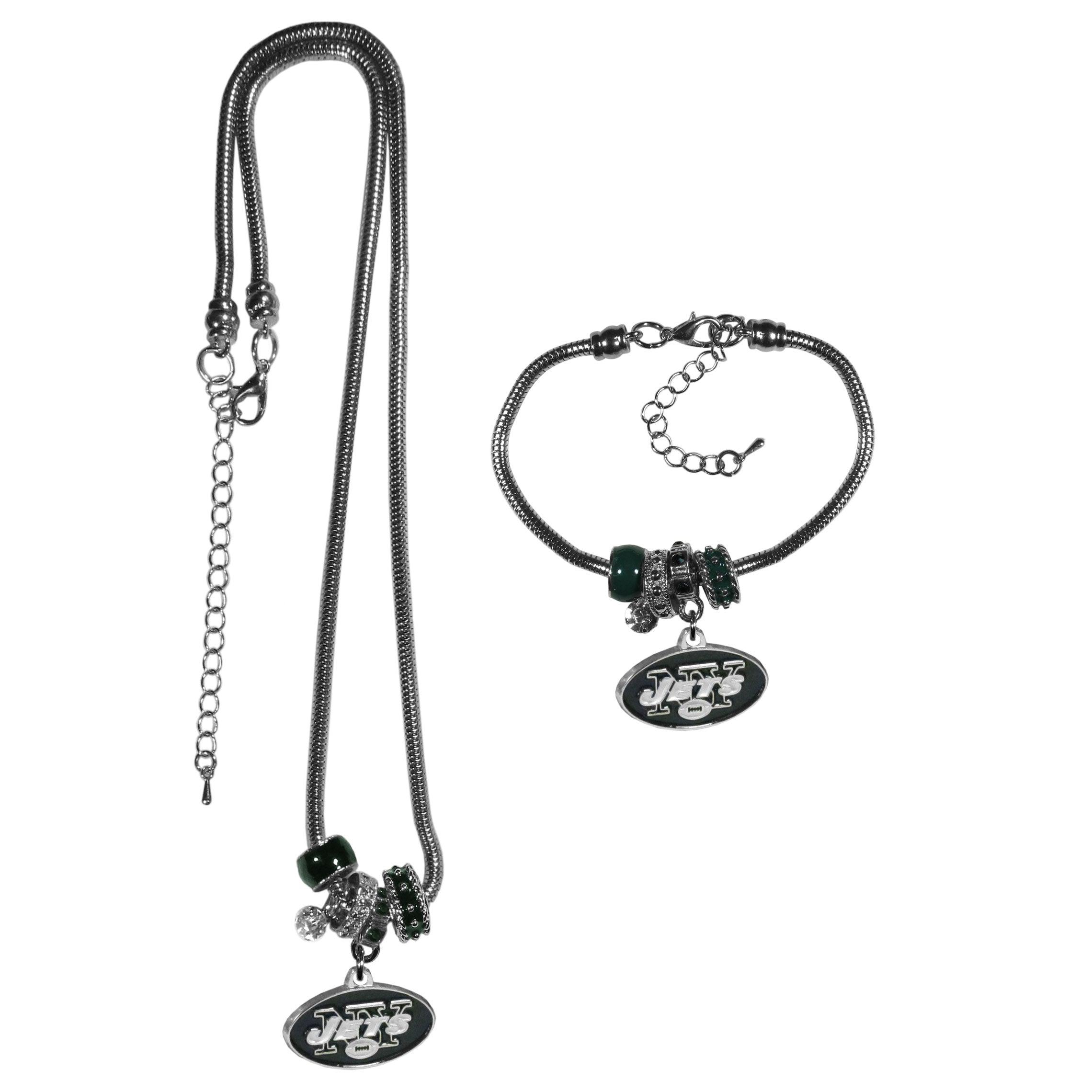 New York Jets Euro Bead Necklace and Bracelet Set - Flyclothing LLC