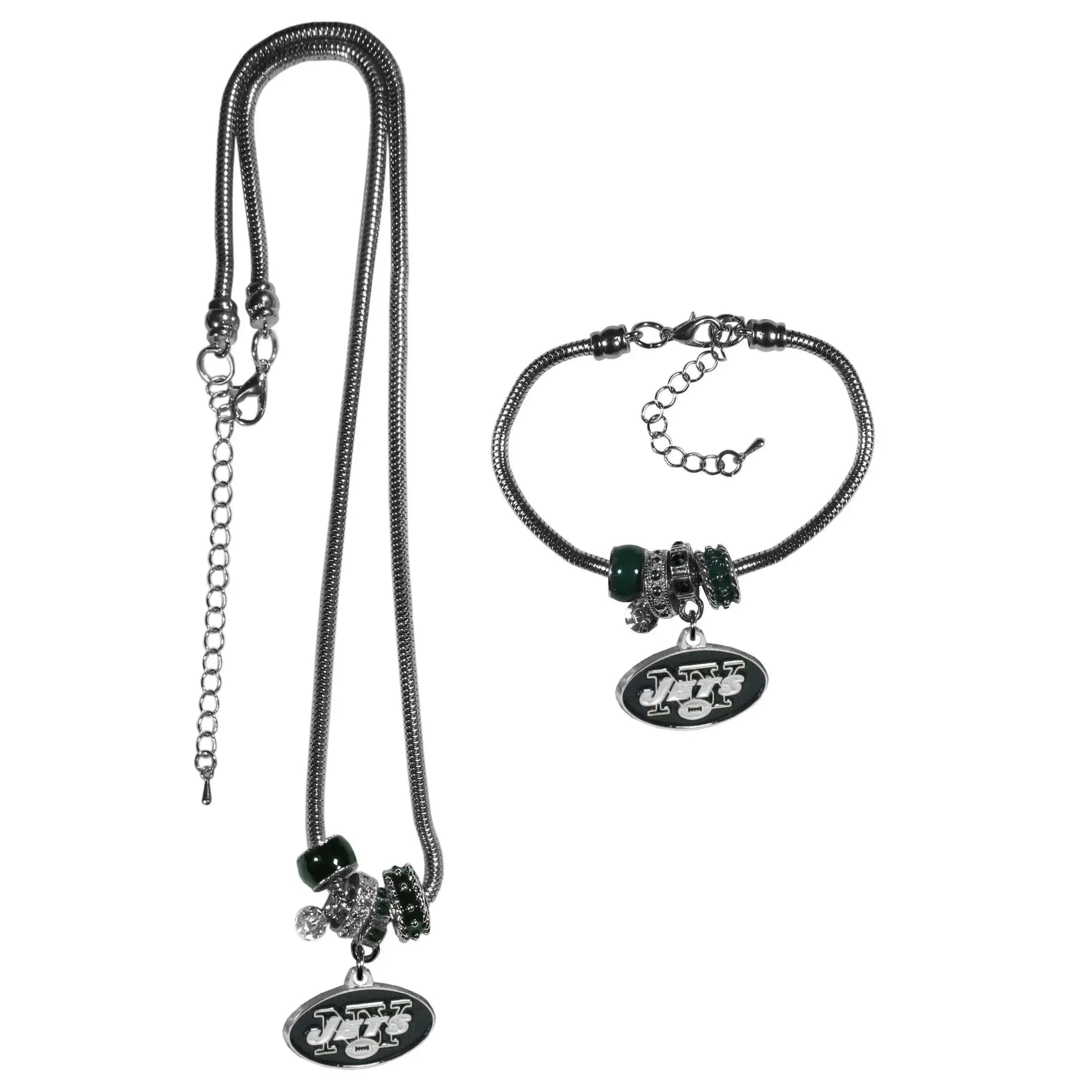 New York Jets Euro Bead Necklace and Bracelet Set - Siskiyou Buckle - Flyclothing LLC