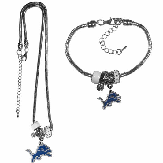 Detroit Lions Euro Bead Necklace and Bracelet Set - Siskiyou Buckle - Flyclothing LLC