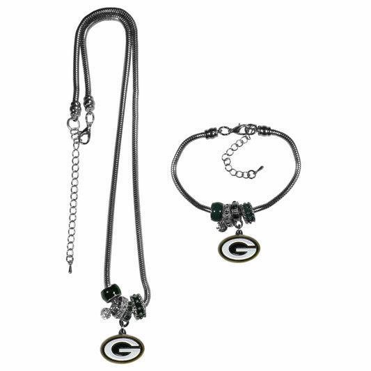 Green Bay Packers Euro Bead Necklace and Bracelet Set - Siskiyou Buckle