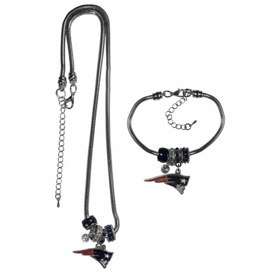 New England Patriots Euro Bead Necklace and Bracelet Set - Siskiyou Buckle