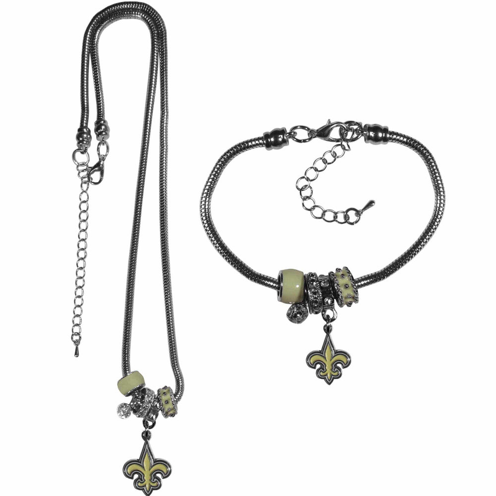 New Orleans Saints Euro Bead Necklace and Bracelet Set - Siskiyou Buckle - Flyclothing LLC