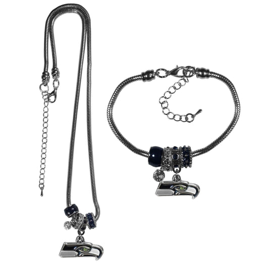Seattle Seahawks Euro Bead Necklace and Bracelet Set - Flyclothing LLC