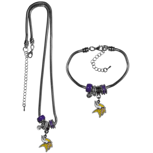 Minnesota Vikings Euro Bead Necklace and Bracelet Set - Flyclothing LLC