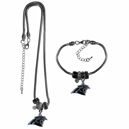 Carolina Panthers Euro Bead Necklace and Bracelet Set - Siskiyou Buckle